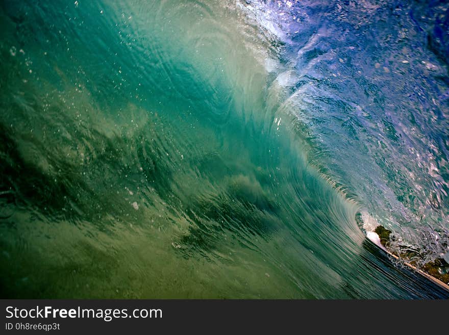 Big clear ocean wave in barrel