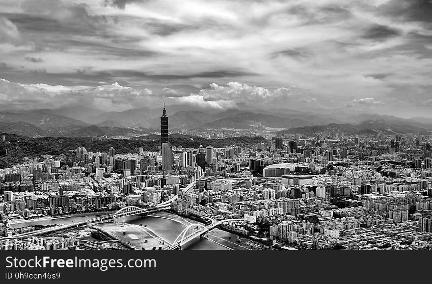 Black and White Aerial View of City