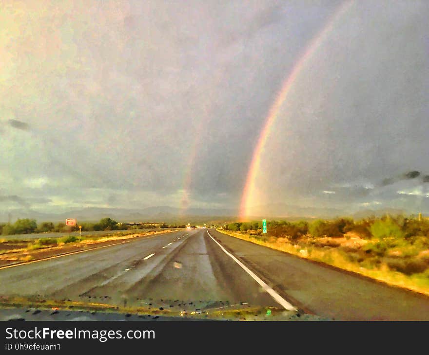 Full arched double rainbows seen leaving Phoenix on the Beeline highway. Effects with Intensify CK. Full arched double rainbows seen leaving Phoenix on the Beeline highway. Effects with Intensify CK