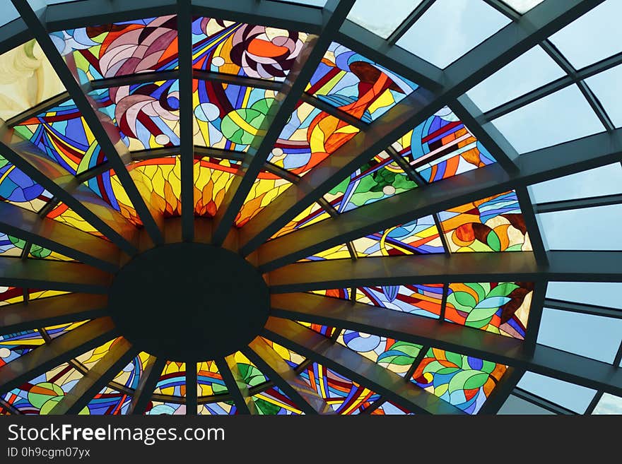 Blue Green and Pin Stained Glass Roof Decor