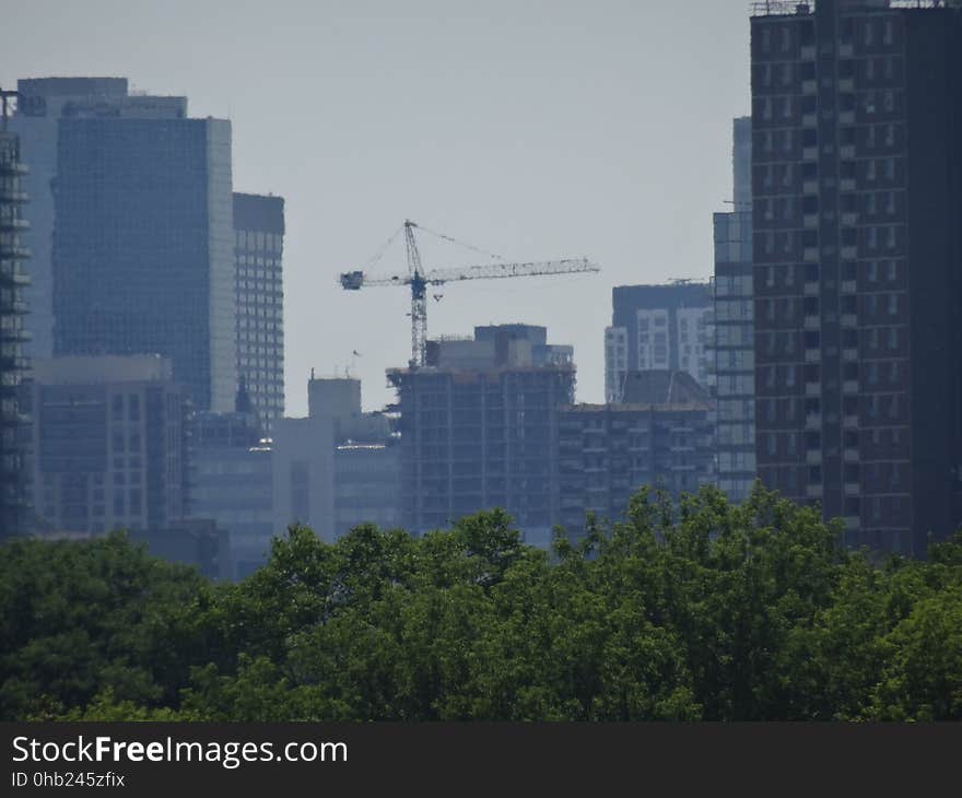 Details of distant downtown Toronto, from the Pape footbridge, over the railway tracks, 2016 06 1 &#x28;20&#x29;