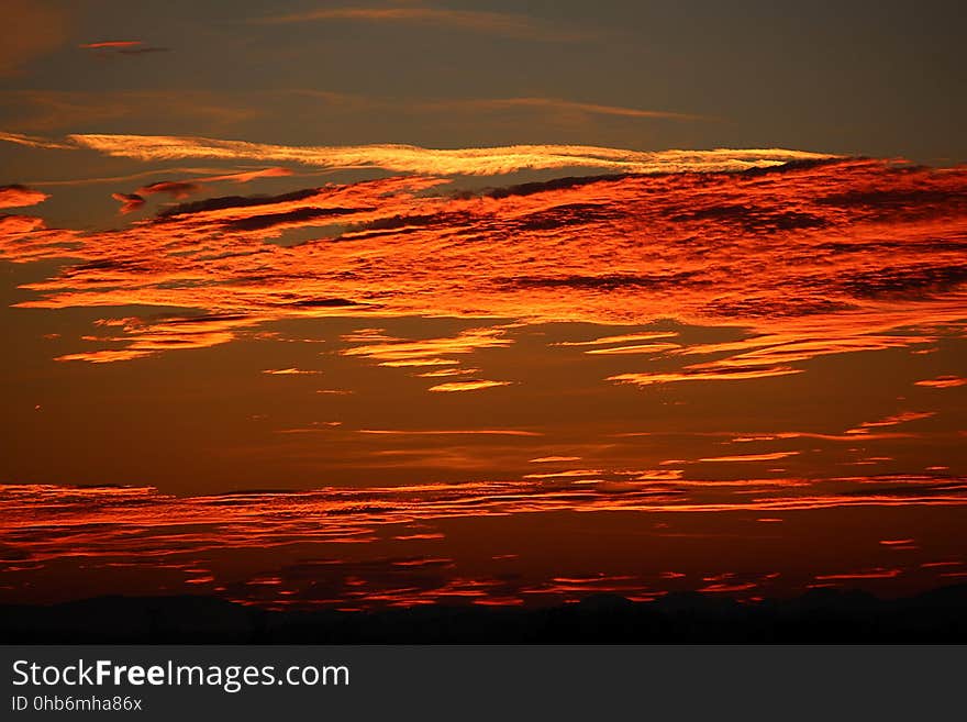 Sky, Red Sky At Morning, Afterglow, Horizon