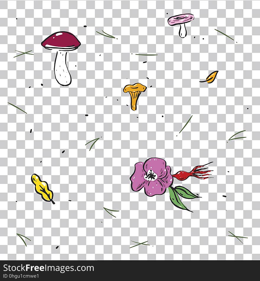 Seamless Pattern With Mushrooms And Dog Rose