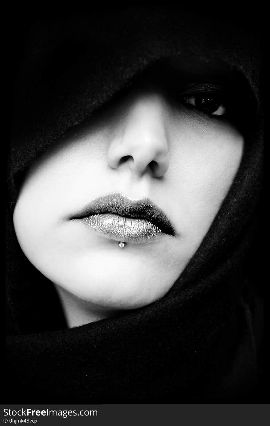 Lip, Face, Black, Black And White