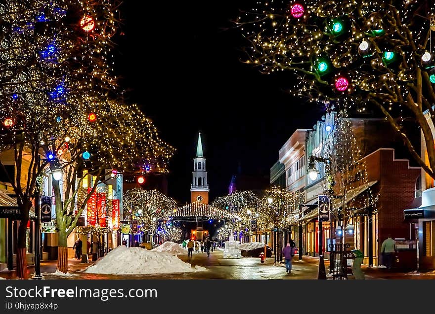 Christmas Decoration, Night, Town, Christmas Lights