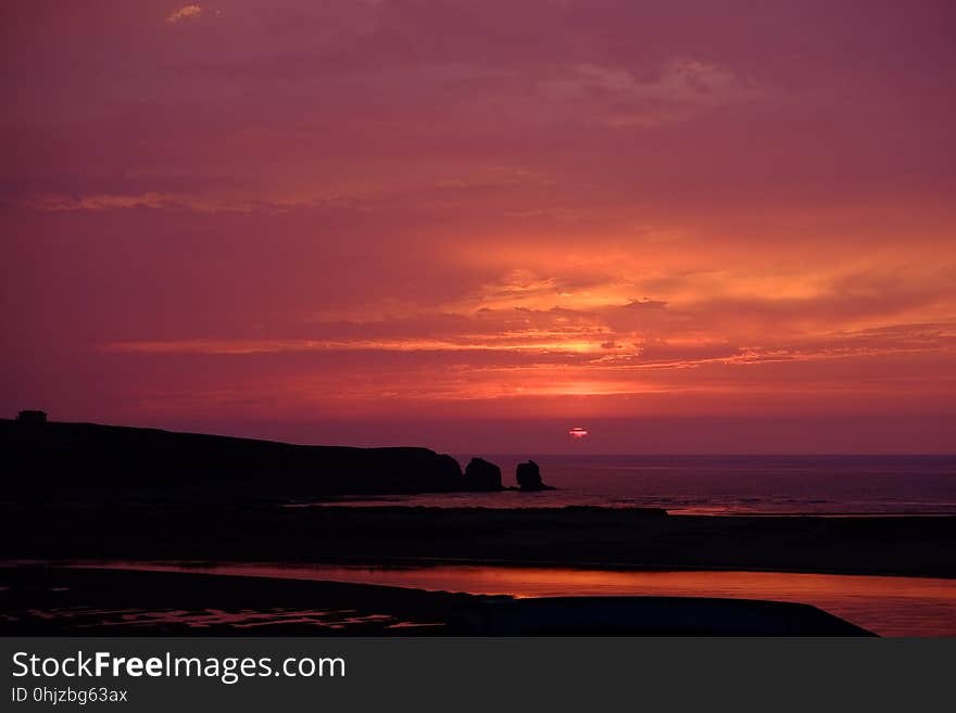 Afterglow, Sky, Horizon, Red Sky At Morning