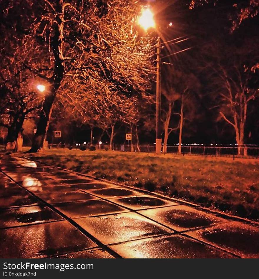 A view from a rainy street in a city at night. A view from a rainy street in a city at night.