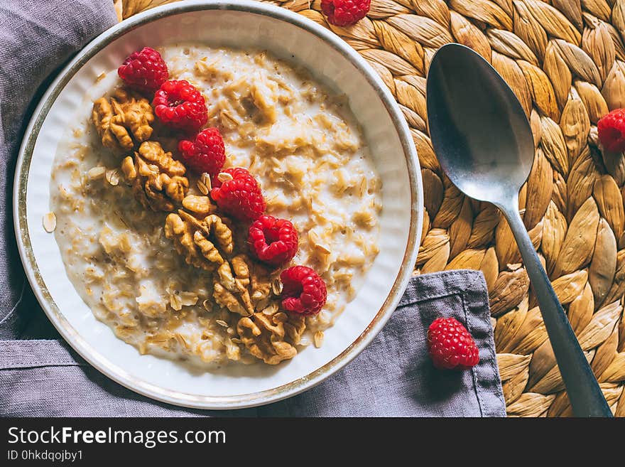 Morning Breakfast, Oatmeal In Milk With Berries