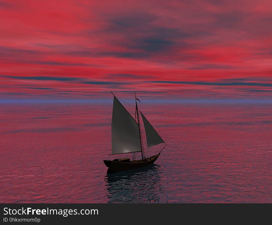 Calm, Sky, Sailboat, Sail