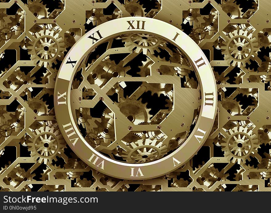 Clock, Metal, Wheel, Font