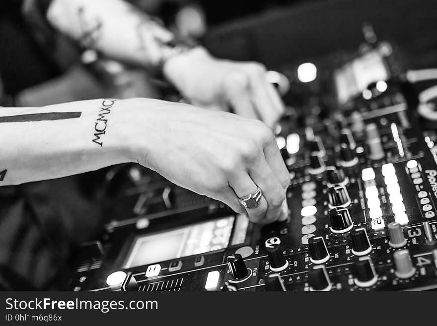 Disc Jockey, Black And White, Hand, Photography