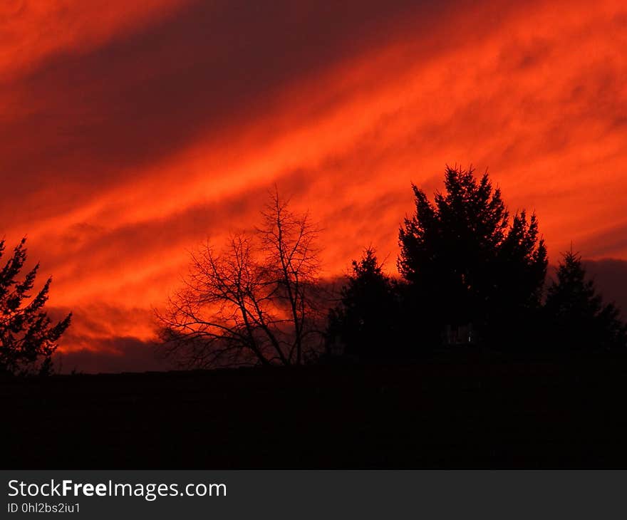 Sky, Red Sky At Morning, Afterglow, Nature