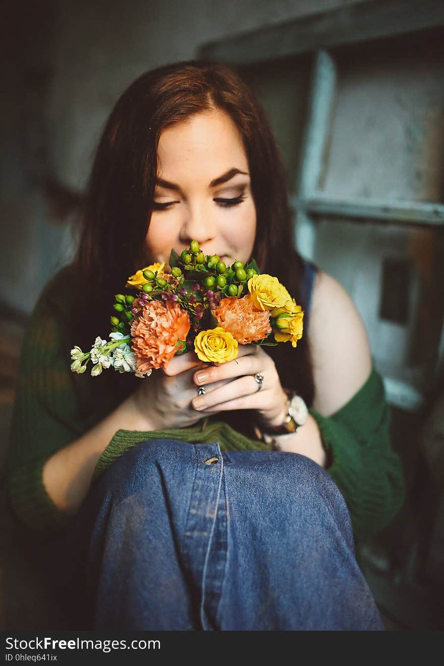 Flower, Yellow, Girl, Beauty