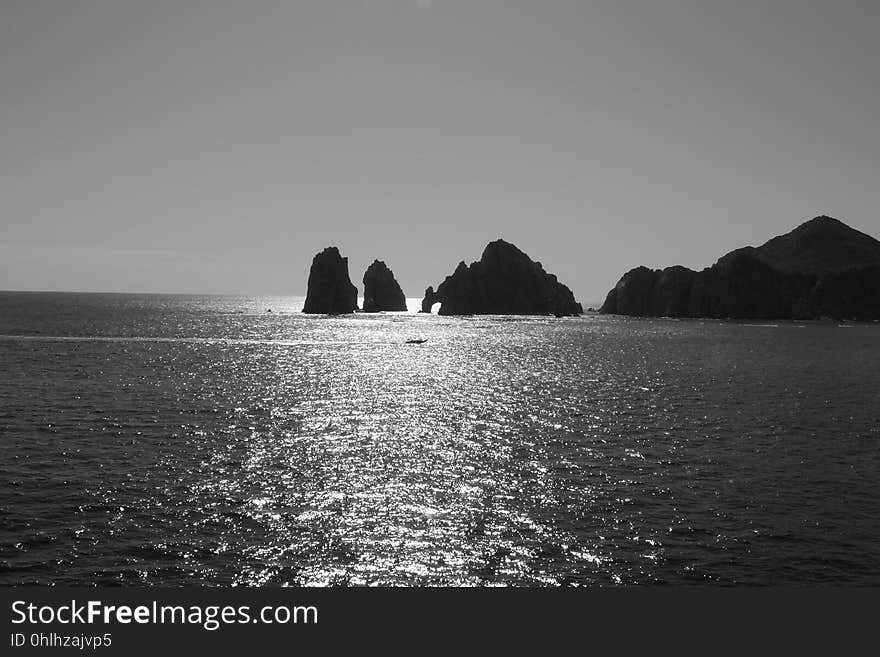 Sea, Coastal And Oceanic Landforms, Black And White, Body Of Water