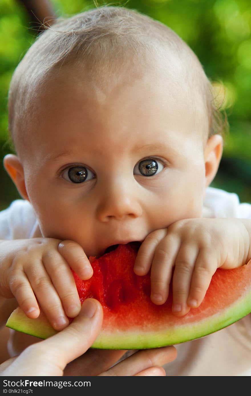 Melon, Watermelon, Child, Eating