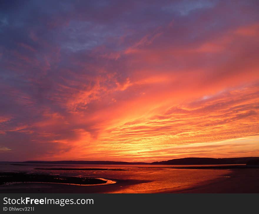 Sky, Afterglow, Horizon, Red Sky At Morning