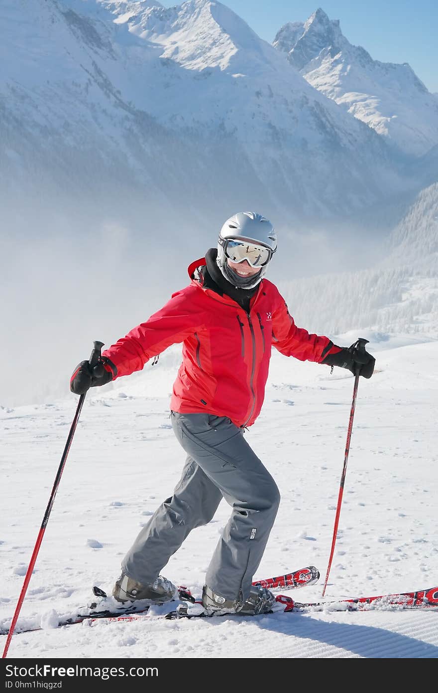 Ski Pole, Ski, Skiing, Mountain Range