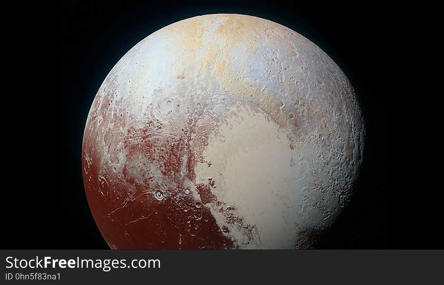 A view of Pluto, imaged by New Horizons interplanetary space probe from NASA's New Frontiers program. A view of Pluto, imaged by New Horizons interplanetary space probe from NASA's New Frontiers program.