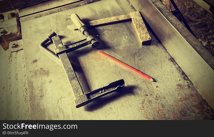 Old traditional carpenters tools retro vintage style