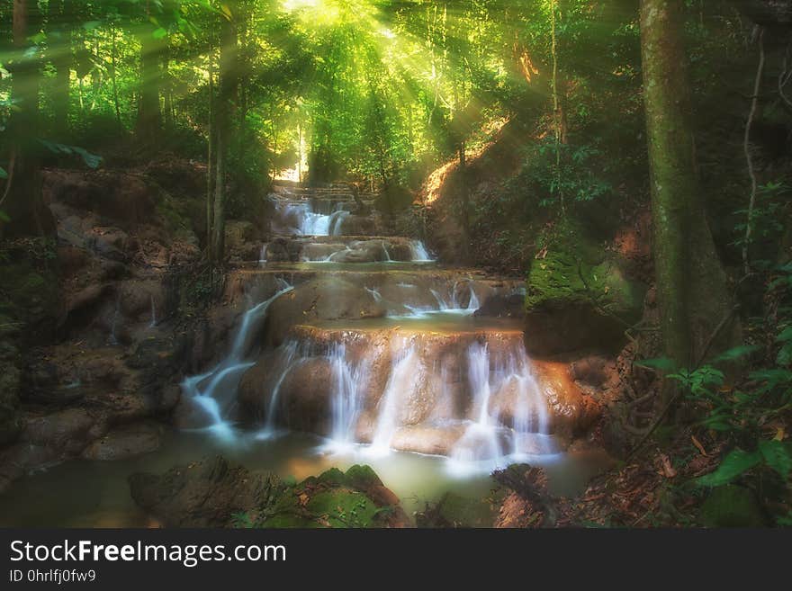 Dreammy waterfall with sunray