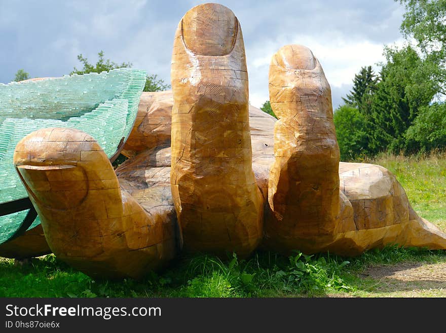 Rock, Grass, Wood, Sculpture