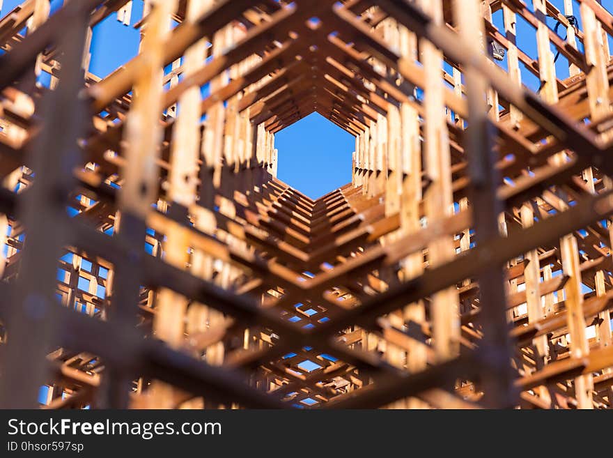 A beautiful wood art structure in Barcelona, Spain with sky