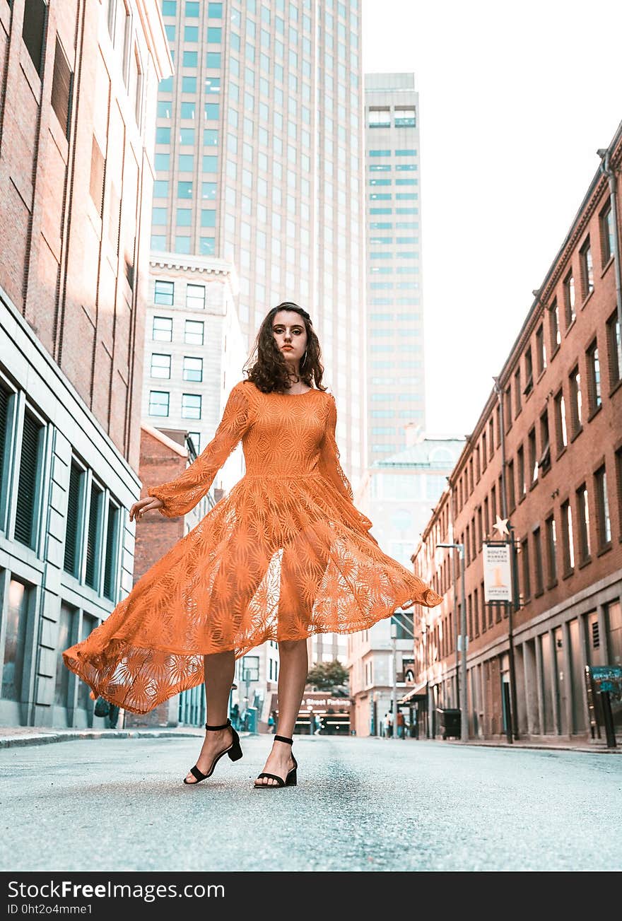 Footwear, Building, Shoulder, Dress, Sky, Leg