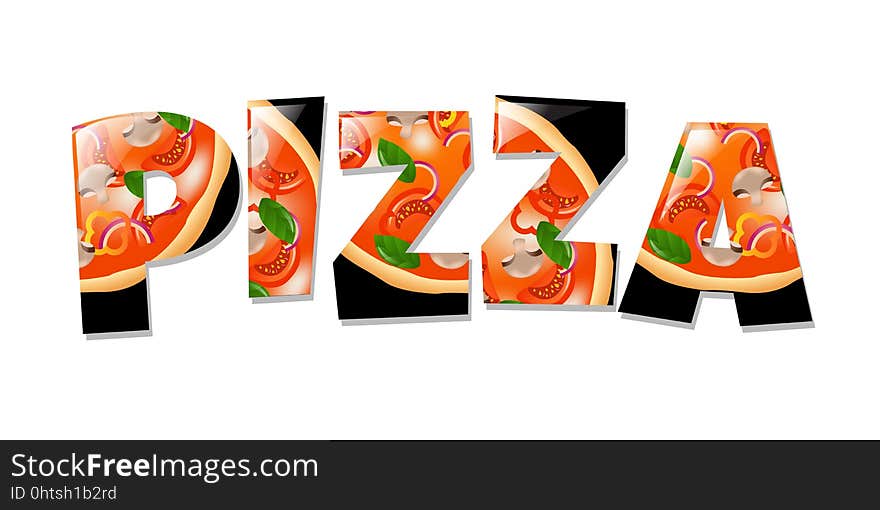 Pizza In Text Gradient Mesh, Vector Illustration. Pizza In Text Gradient Mesh, Vector Illustration