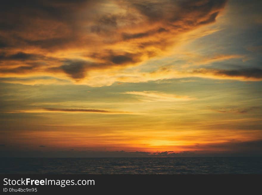 Sky, Afterglow, Horizon, Red Sky At Morning