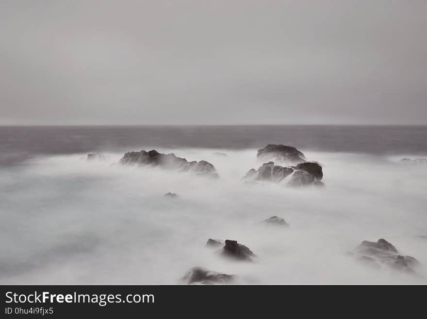 Sea, Black And White, Shore, Ocean