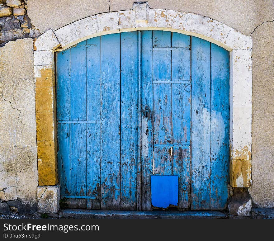 Blue, Wall, Door, Arch