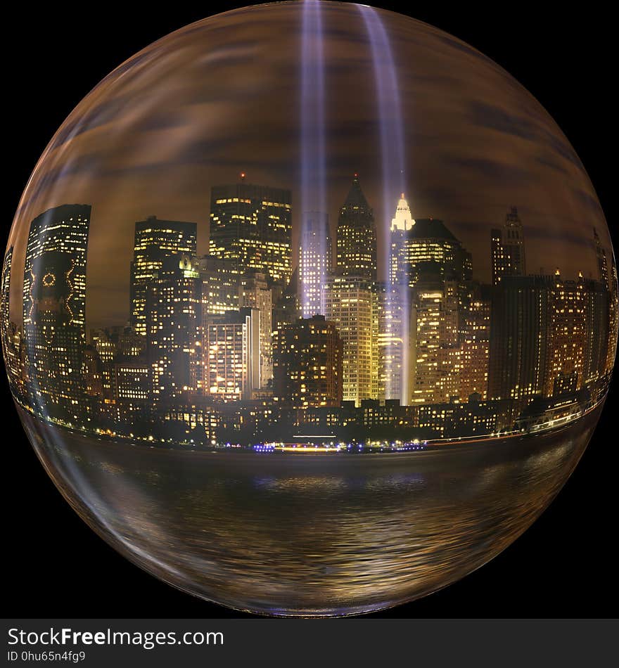 Reflection, Sphere, Water, Night