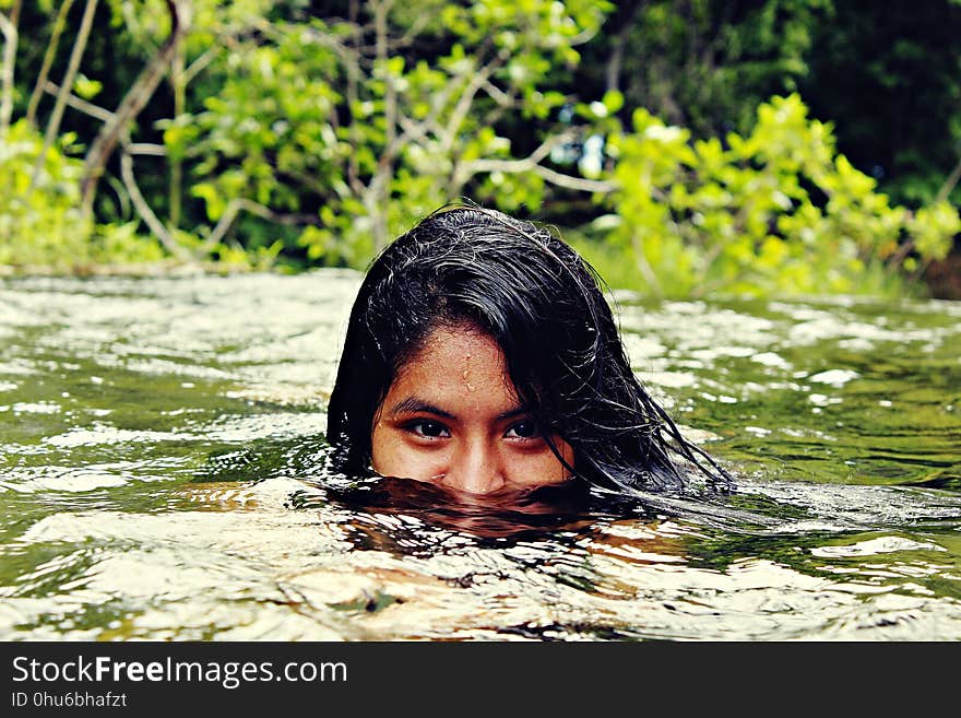 Face, Water, Girl, Grass