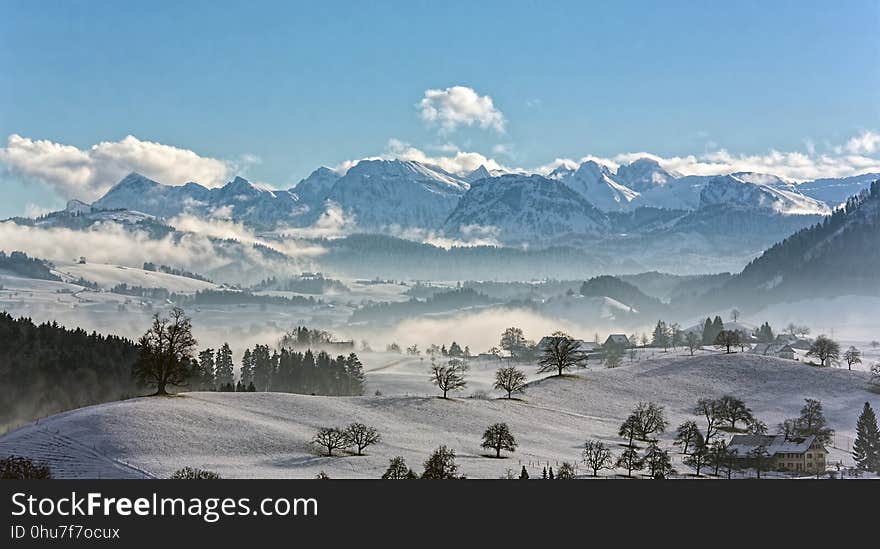 Mountain Range, Winter, Mountainous Landforms, Sky