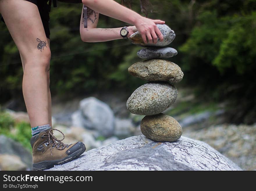 Rock, Leg, Shoe, Hand