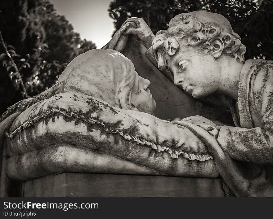 Statue, Black And White, Sculpture, Stone Carving