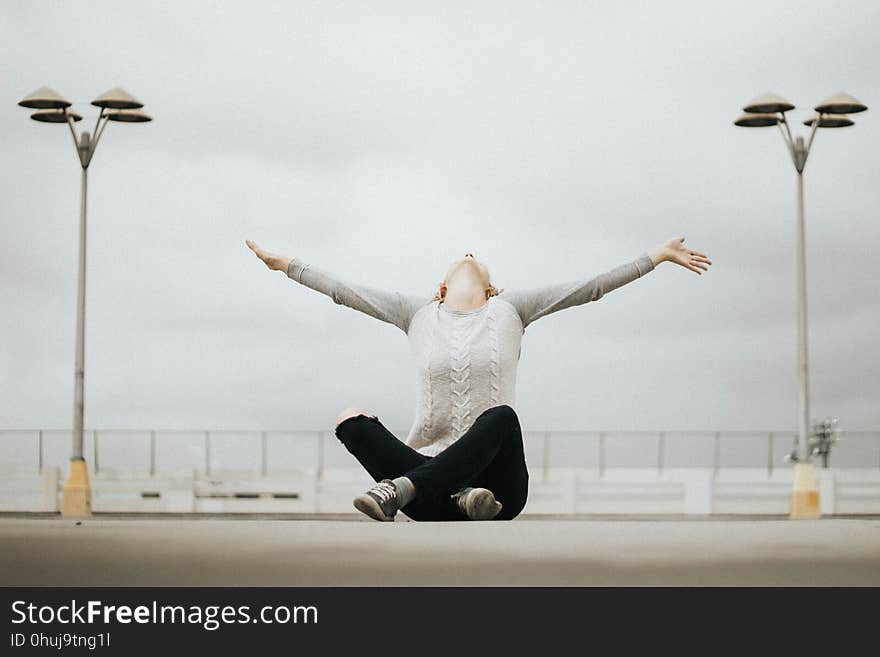 People, Woman, Sweater, Sitting