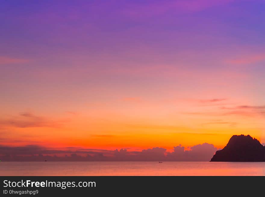 Morning sunrise on the east coast of Thailand is the day where the sky looks bright and colorful.