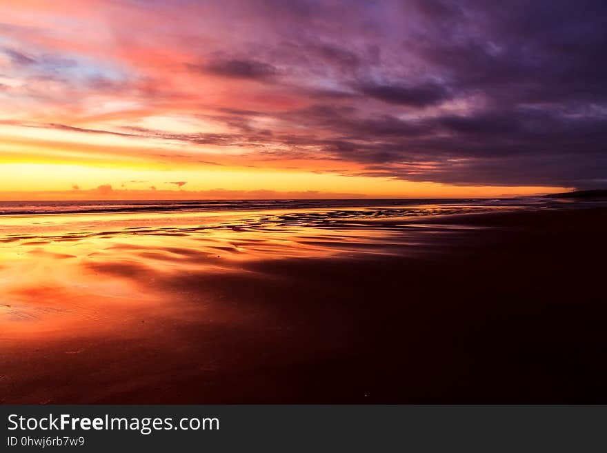 Horizon, Sky, Afterglow, Sunset