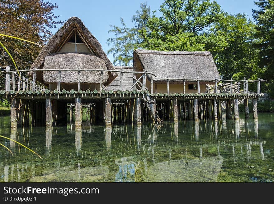 Reflection, Water, Tree, Cottage