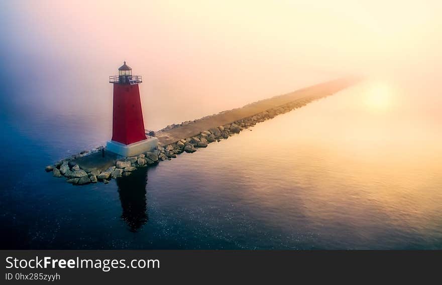 Lighthouse, Tower, Sea, Calm