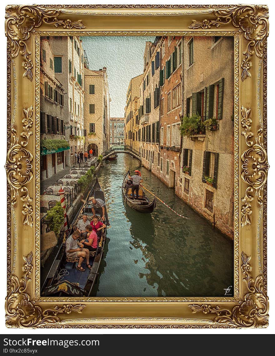 Waterway, Painting, Gondola, Picture Frame