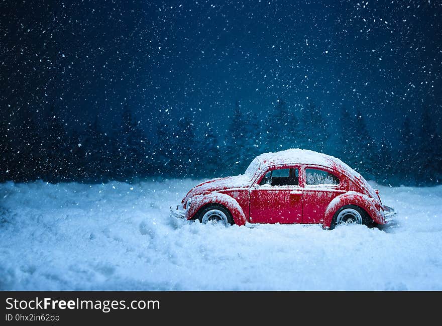 Snow, Car, Blue, Winter