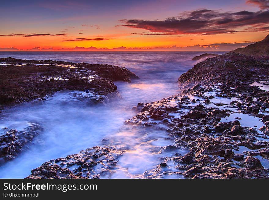 Sunrise on a rocky seacoast in Taiwan. Sunrise on a rocky seacoast in Taiwan.