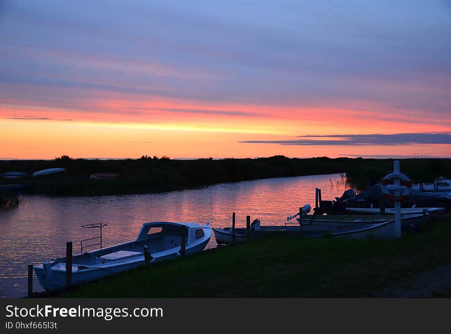 Waterway, Sky, Sunset, Horizon