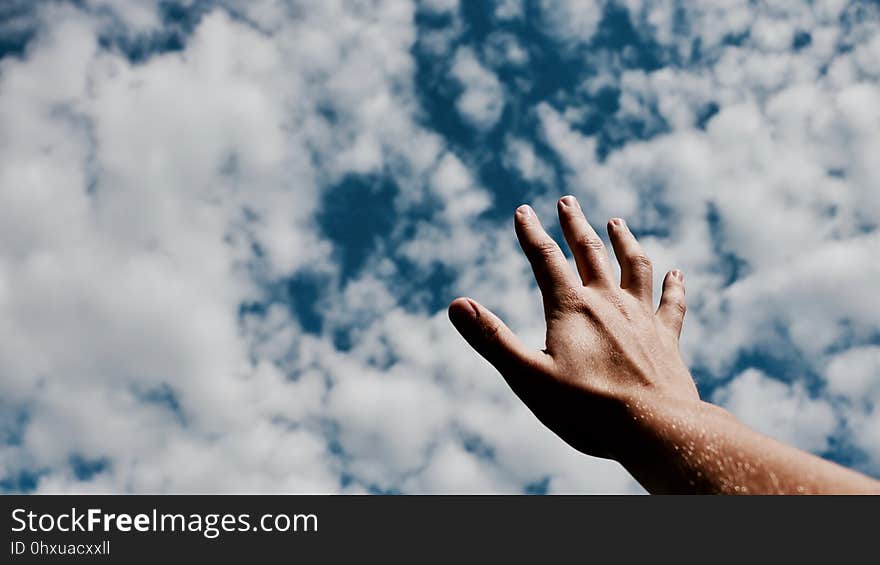 Sky, Cloud, Blue, Hand