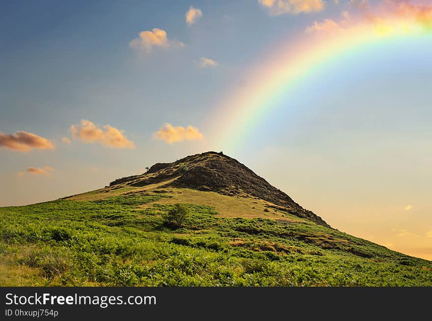 Rainbow, Sky, Highland, Grassland