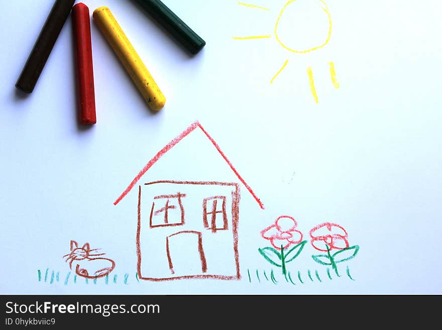 A Little House On The Kid`s Drawing