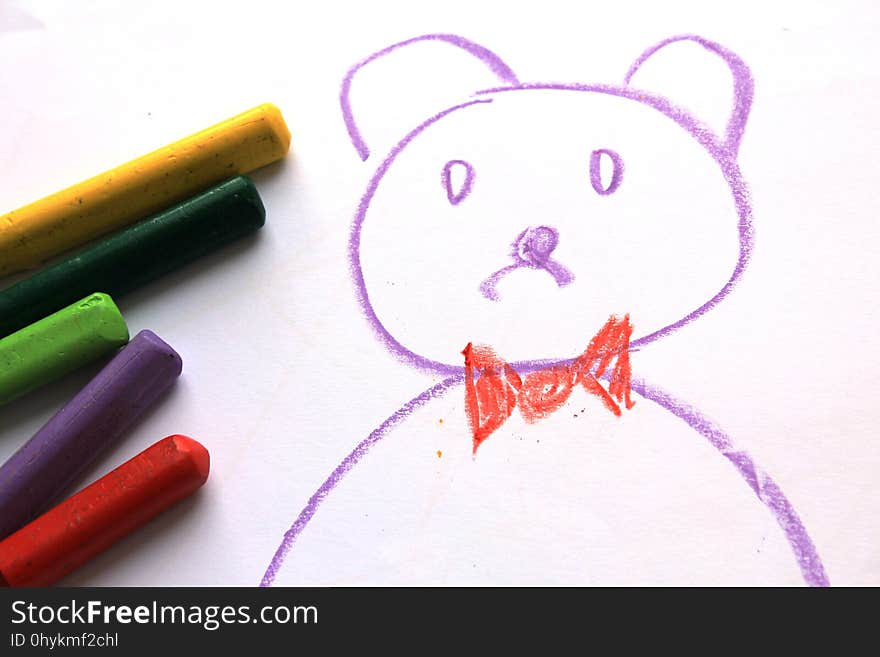 Cute bear on the kid`s drawing