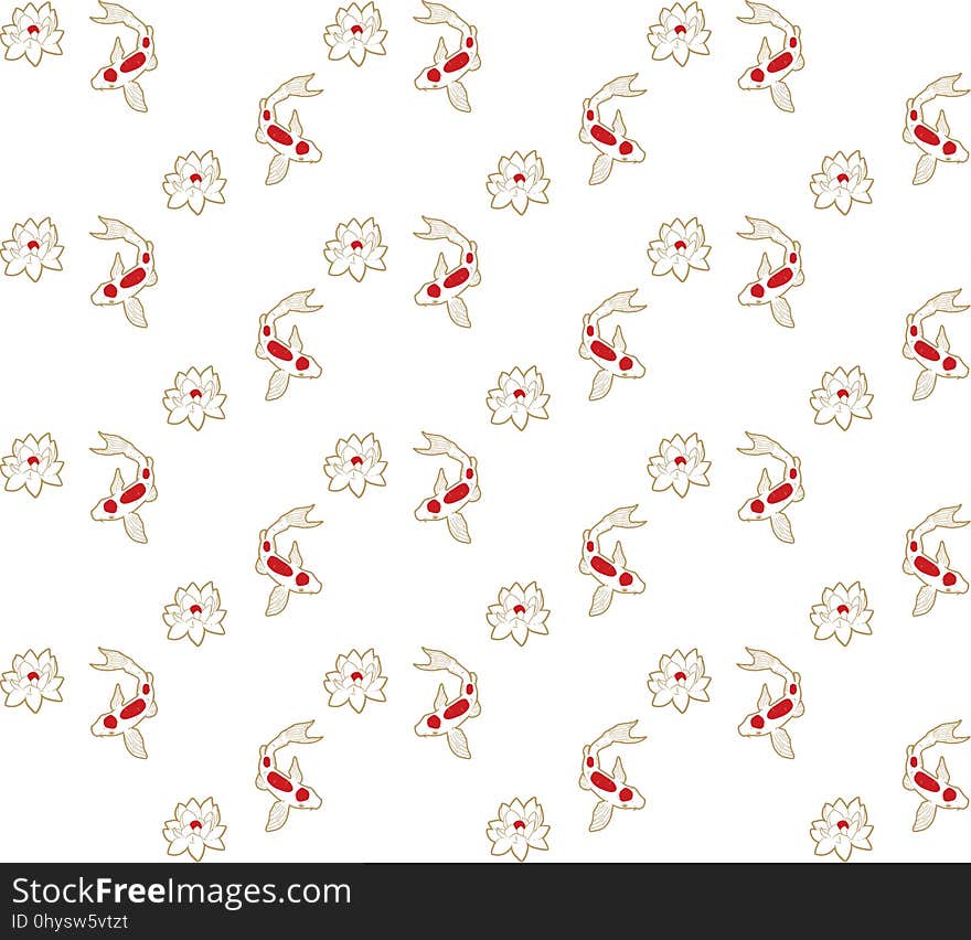 Seamless pattern of koi carp, fish and lotus flower. Pattern in Asian style.